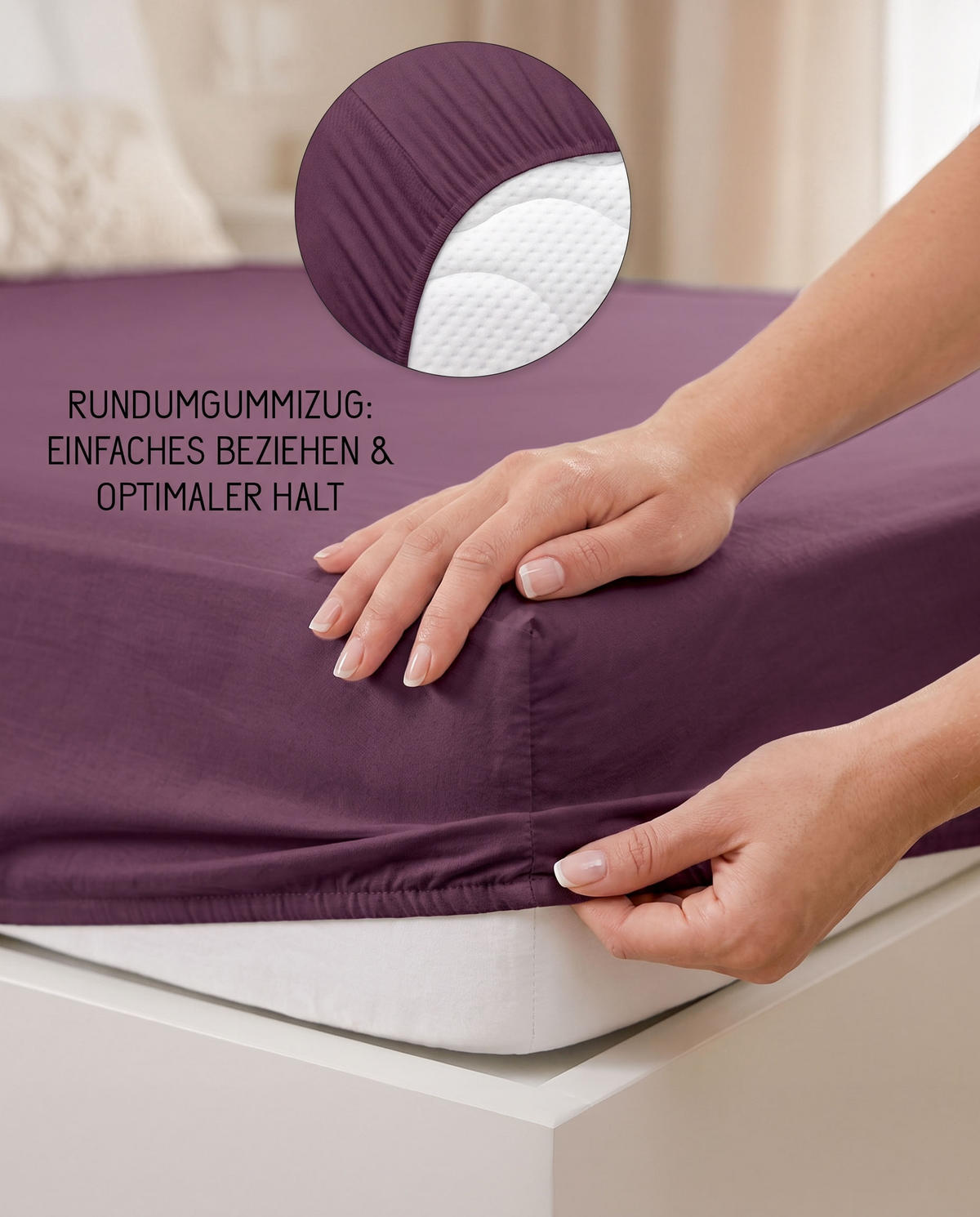 SPANNBETTTUCH Premium Jersey dunkel violett, 140x200 cm - 160x200 cm - Violett, Textil (160/200cm) - biberna