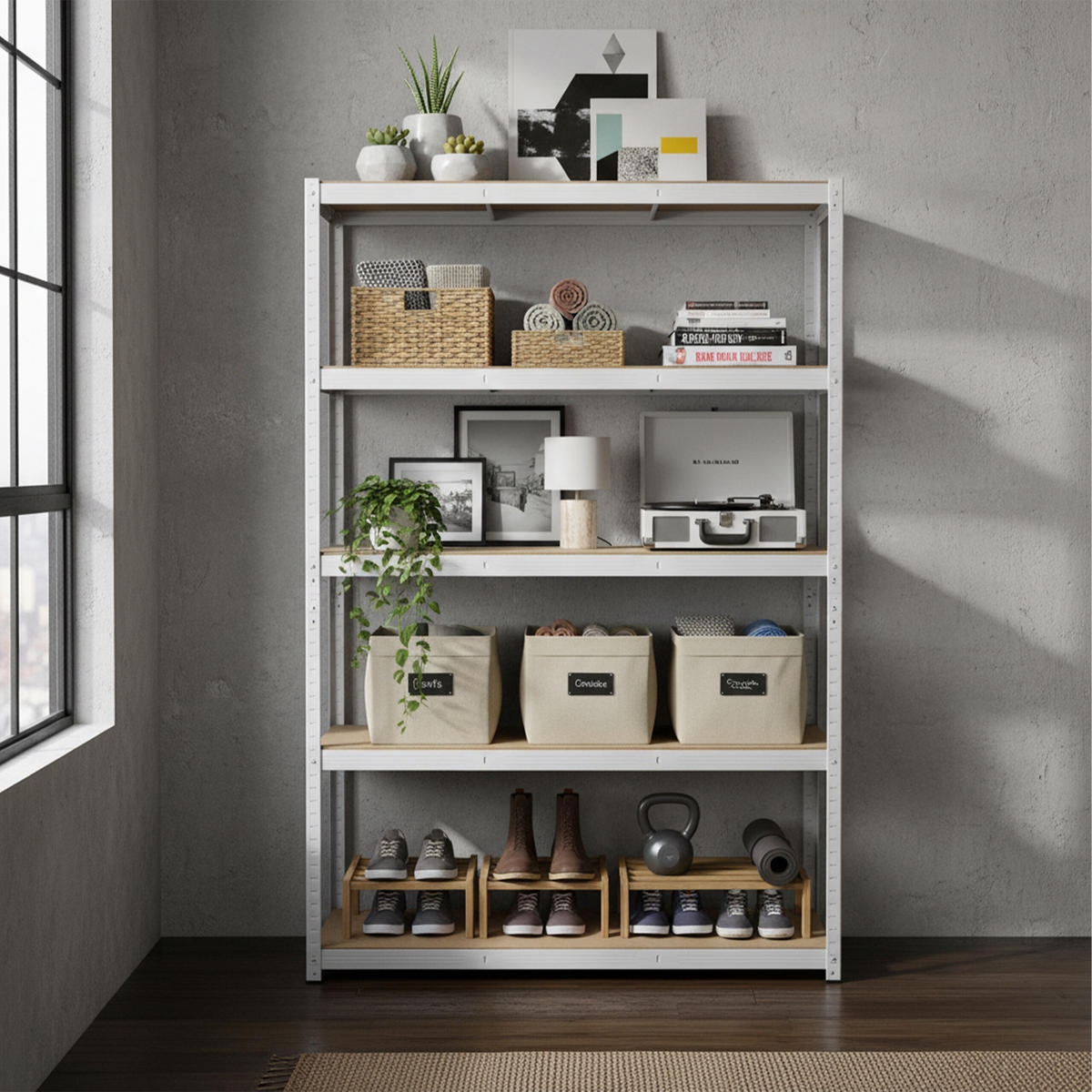 SCHWERLASTREGAL - Weiß, Holzwerkstoff/Kunststoff (120/200/50cm) - Relaxdays