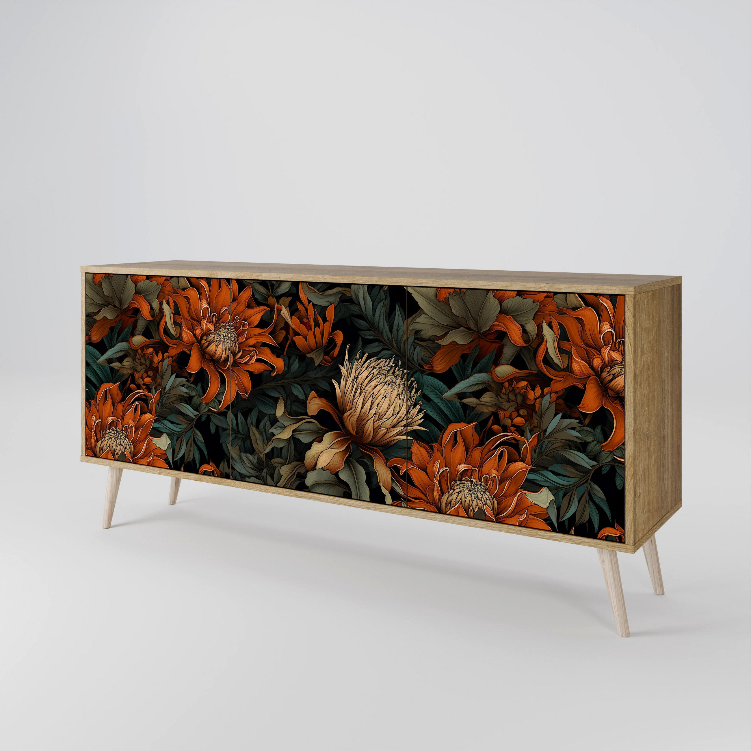 SIDEBOARD DAWN BLOOM, Eicheneffekt, 164,5x42x77,5 cm, 3 Türen - Eichefarben/Buchefarben, Holzwerkstoff/Buchenholz (164.5/77.5/42cm) - SpaceRebels