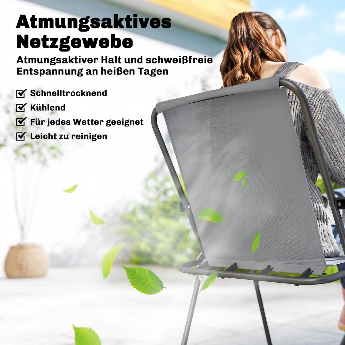 OUTDOOR-ESSGRUPPE 8er Set Stahl Netzstoff Grau - Schwarz/Grau, Metall - Outsunny