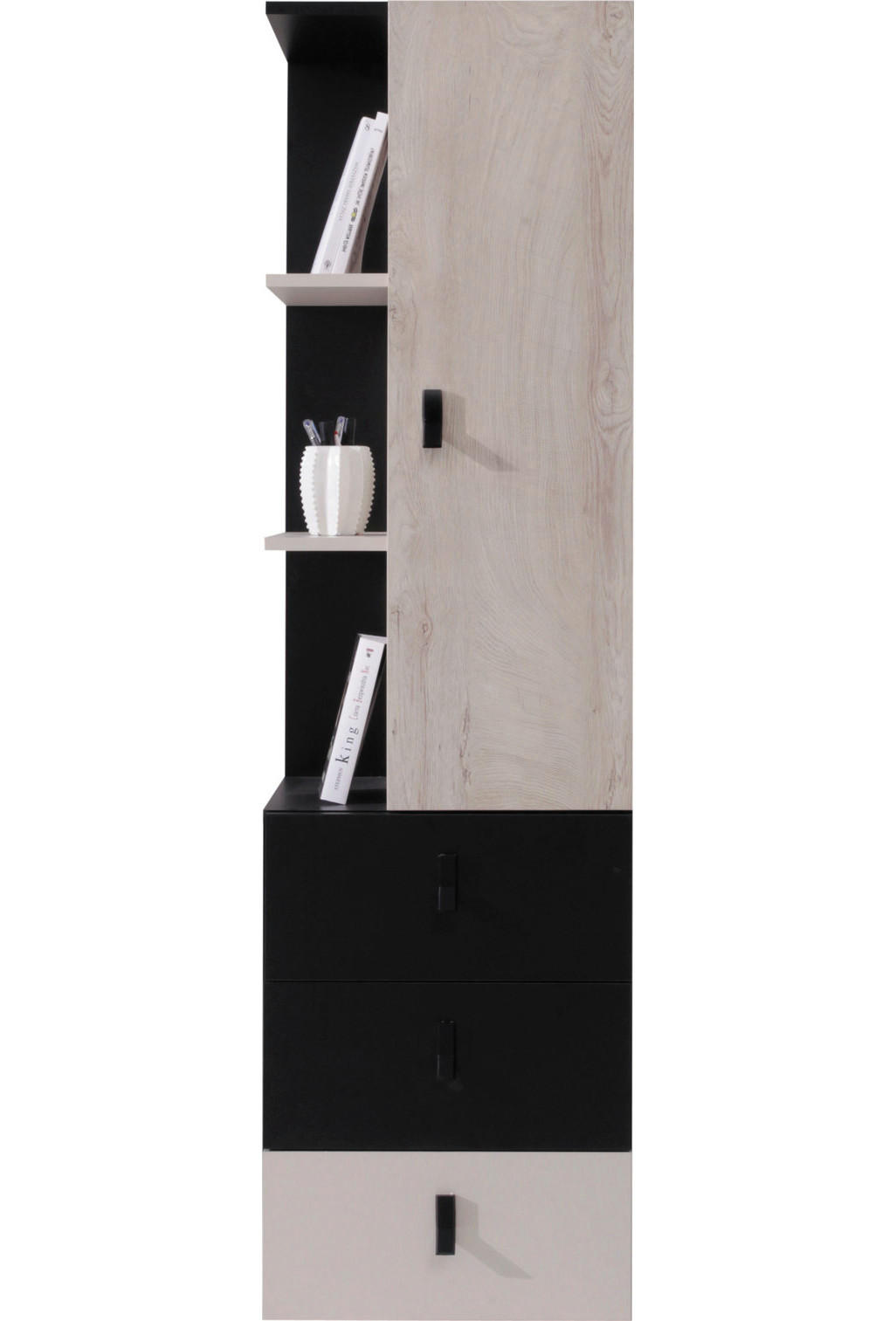 REGALKOMBINATION Spuki in Schwarz, Eiche und Beige – Regalschrank klein - Schwarz, Holzwerkstoff (80/200/120cm)