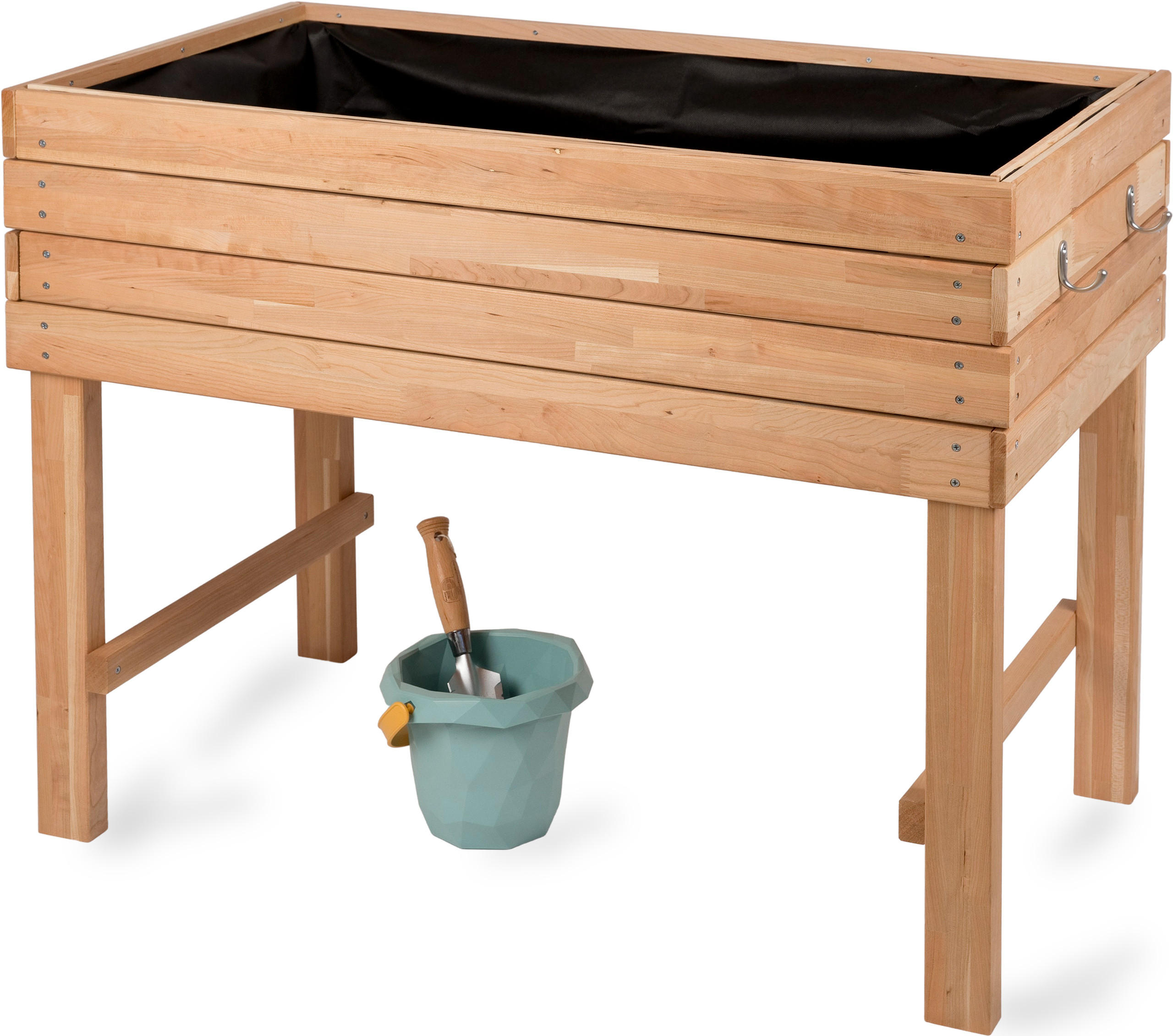 HOCHBEET aus Kirschbaum-Holz, rechteckig mit Vlies-Folie, für Garten & Balkon - Braun, Holz (100/80/55cm) - WONDERMAKE