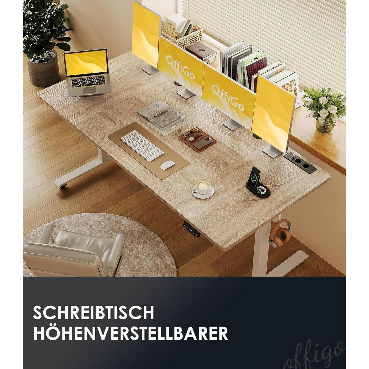 SCHREIBTISCH Höhenverstellbar Elektrisch 180 cm Beige mit USB und Memory Funktion - Beige, Holzwerkstoff (70/180/72cm)