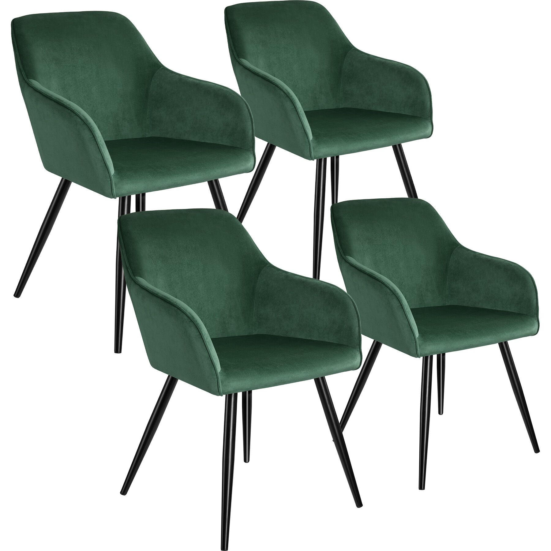 ESSZIMMERSTUHL 4er Set Marilyn,58 x 62 x 82 cm,dunkelgrün/schwarz - Dunkelgrün/Schwarz, Textil (58/82/62cm) - tectake