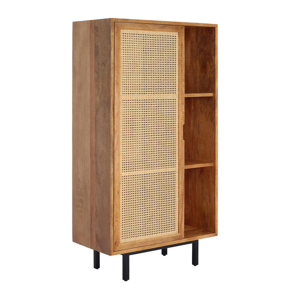 MASSIVES HIGHBOARD - 80 cm - Mango massiv / Wiener Geflecht - Mango / Beige - Braun, Naturmaterialien/Holz (80/150/40cm) - home24