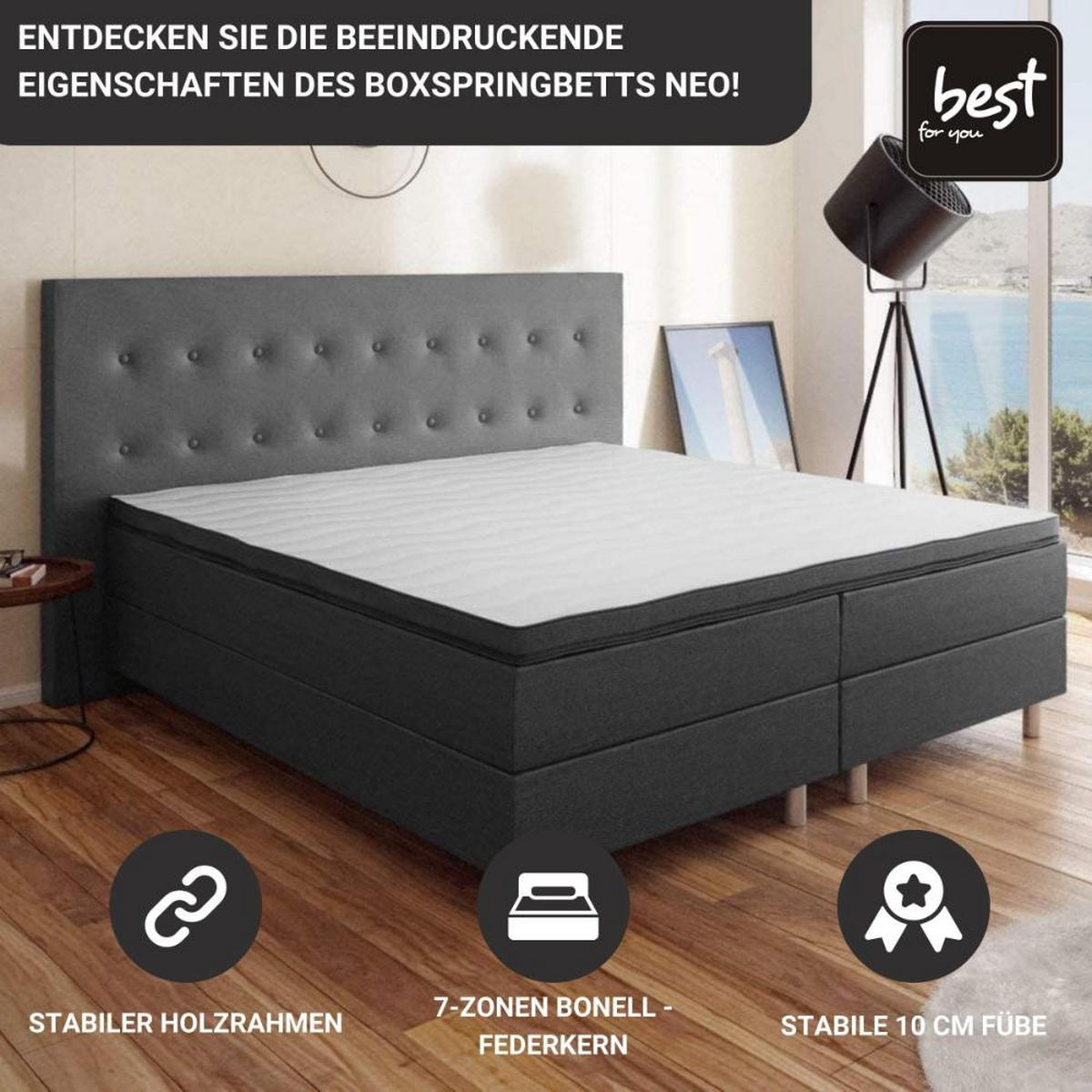 BOXBETT Neo First Class Bett Polsterbett - Graphitfarben, Holz/Holzwerkstoff (160/200cm) - Best For Home