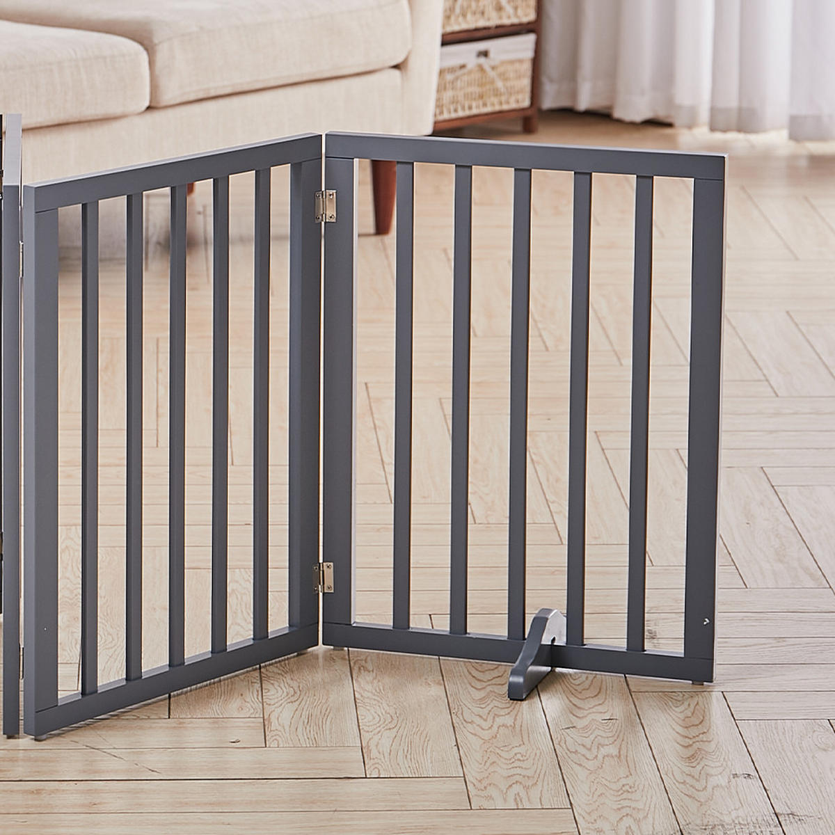 SCHUTZGITTER 3-Paneele Faltbar Freistehend MDF Grau - Grau, Holzwerkstoff (139/1.8cm) - Livingandhome
