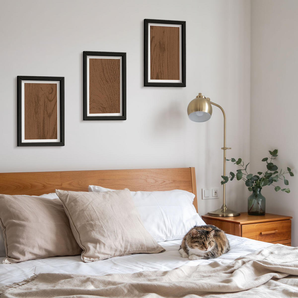 BILDER SET 3er Set - 20x30 cm Schwarzer Rahmen - Holzstruktur, Rinde, Minimalismus - Schwarz, Kunststoff (20/30cm) - TULUP