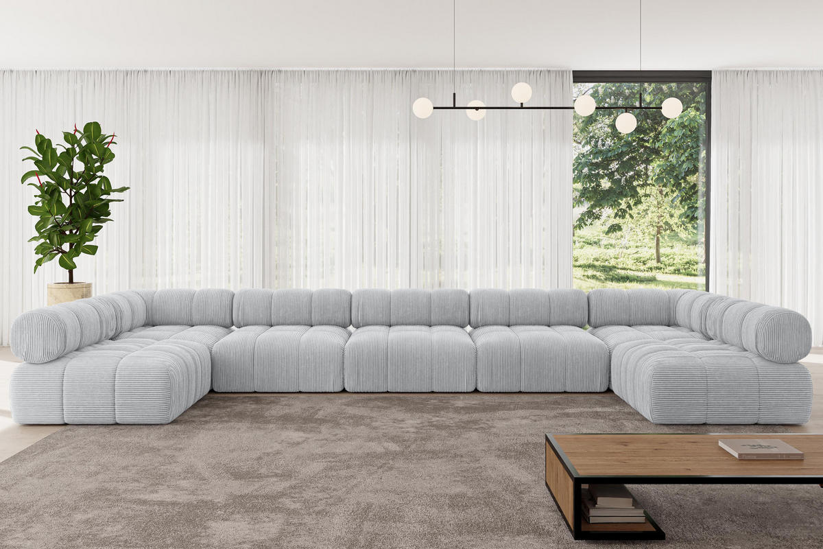 WOHNLANDSCHAFT modulares Sofa Garvo-U3 - 475x190x70 cm Grau Cord - Grau, Holzwerkstoff/Textil (475/70/190cm) - ALTDECOR