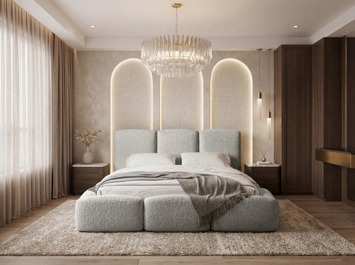 POLSTERBETT Harmony mit Bettkasten, Grau Boucle 120x200 cm - Birkefarben/Hellgrau, Holzwerkstoff/Kunststoff (120/200cm) - WFL GROUP