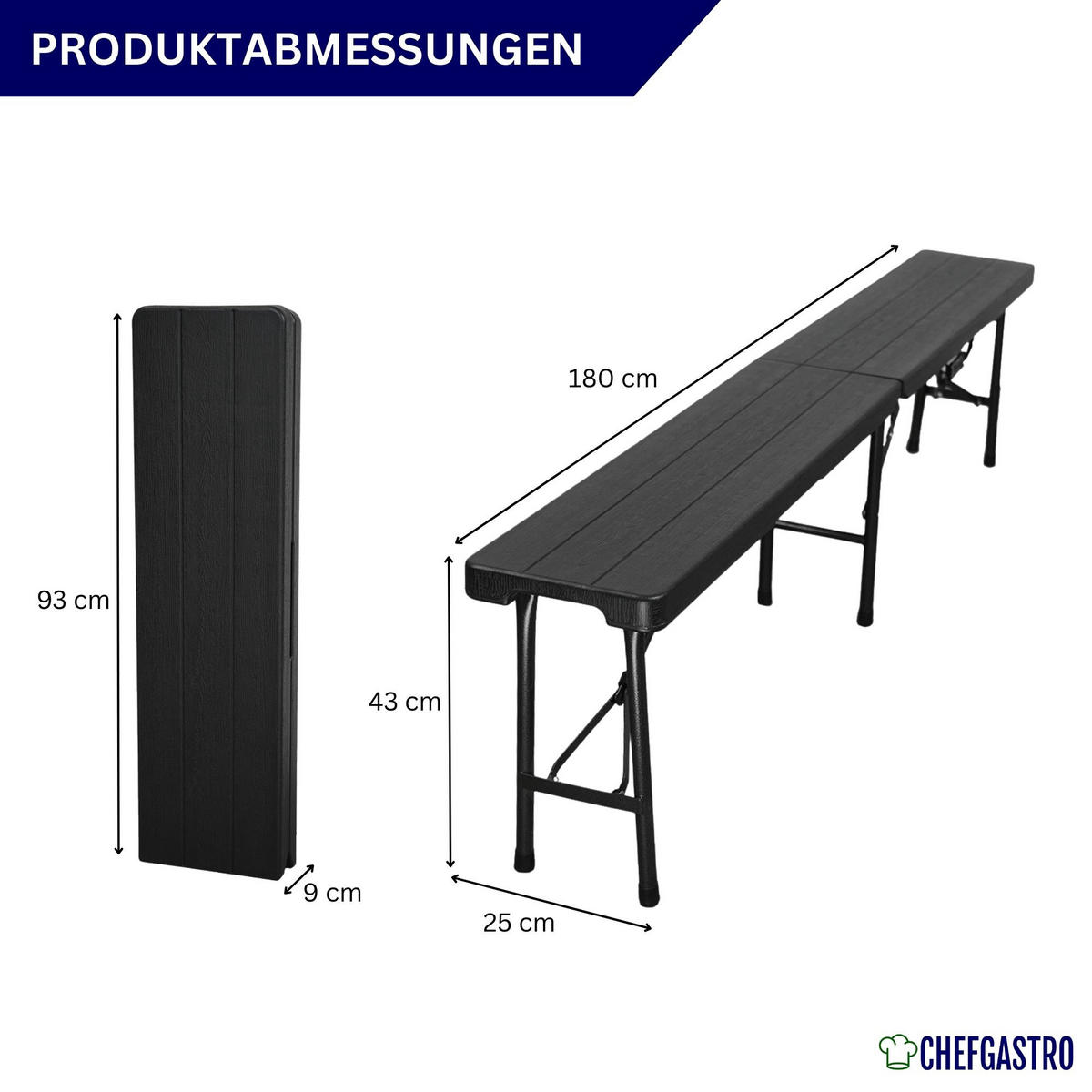 BIERZELTGARNITUR klappbar 180cm 3-teilig 1x Buffettisch 2x Bierbänke Holz Optik Kunststoff - Schwarz, Kunststoff - CHEFGASTRO