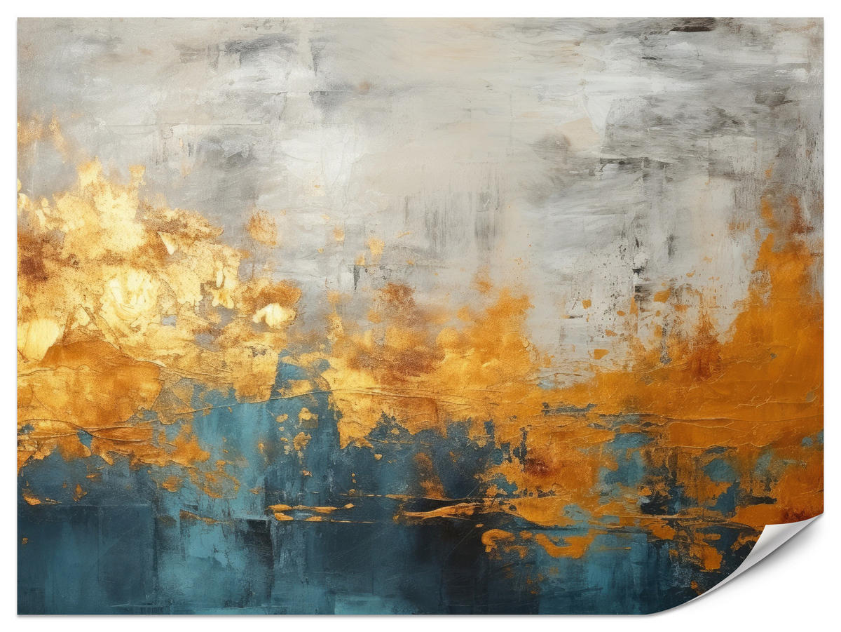 FOTOTAPETE für Badezimmer Abstrakter Beton Gold Mauer 350x256 - Türkis/Goldfarben, Papier (350/256cm) - Muralo