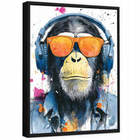 BILDER mit Rahmen Graffiti Affe Blau 80x120 cm - Multicolor, Holzwerkstoff (80/120cm) - Wallarena