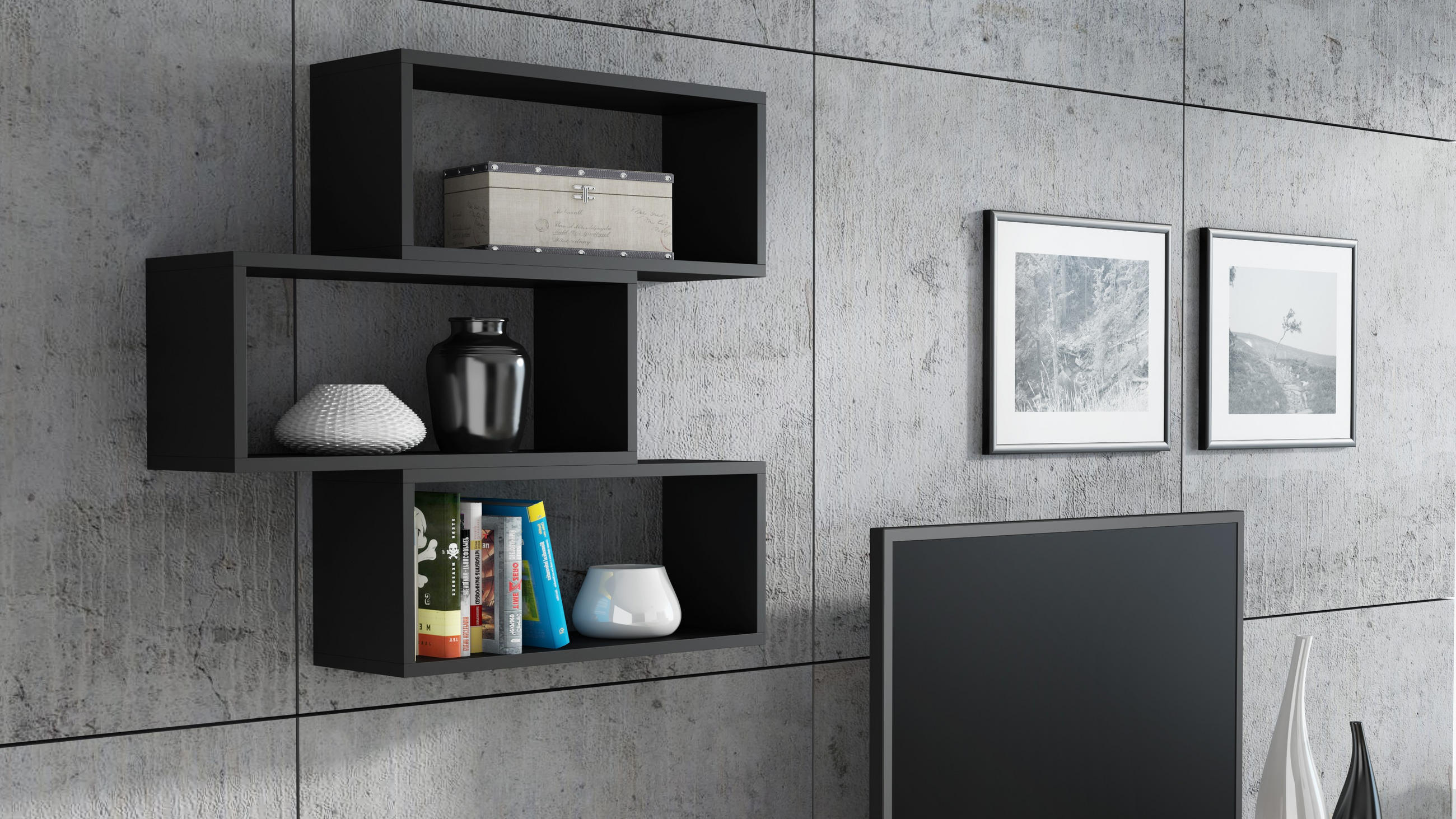 Thumbnail - Matkam Möbel Wandregal, Schwarz, Holzwerkstoff, 65x93x21 cm, Wohnzimmer, Regale, Wandregale