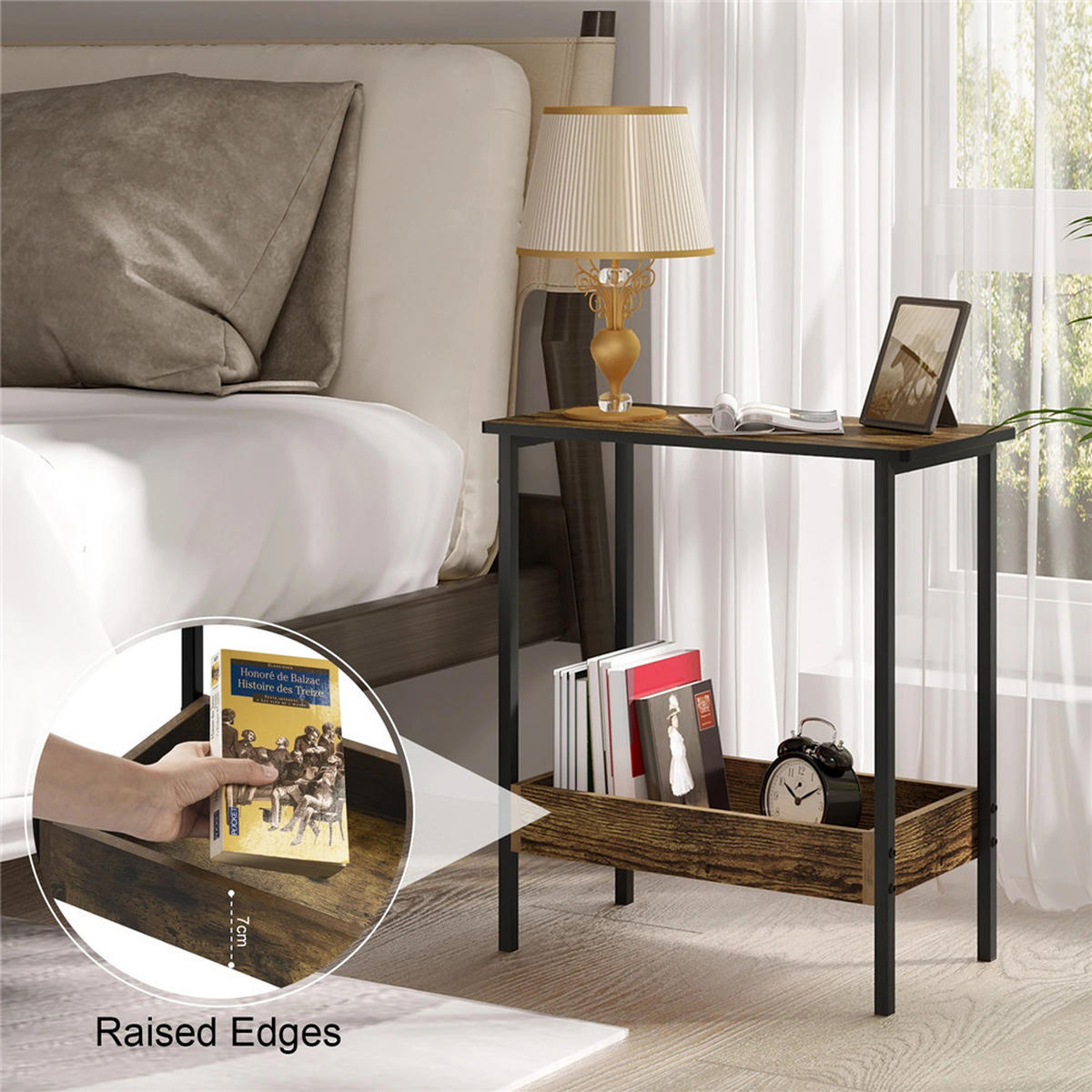 BEISTELLTISCH 2 Regale Stauraum modern Sofa Tisch Dunkle Eiche - Braun, Holz (25/50/55cm) - Kaket