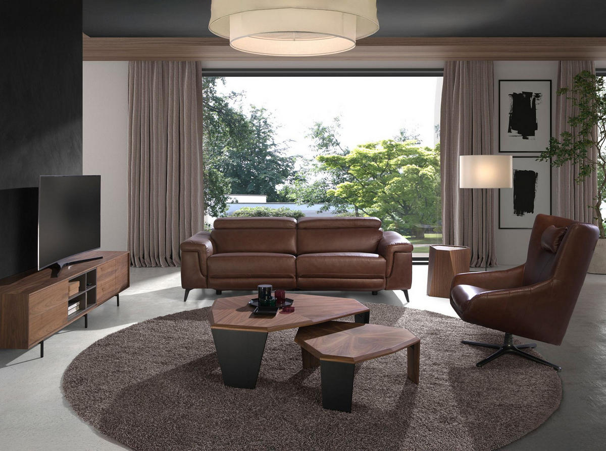 COGNACBRAUNER Leder-Drehsessel 76/90/100 cm - Dunkelgrau/Braun, Leder (76/100/90cm) - ANGEL CERDA