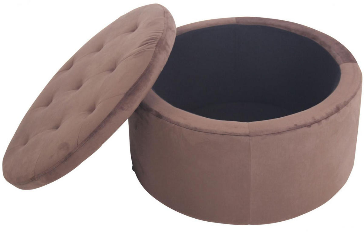 SITZWÜRFEL rund Samt braun - Eukalyptusholzfarben/Braun, Holz/Textil (60/35/60cm) - CLP