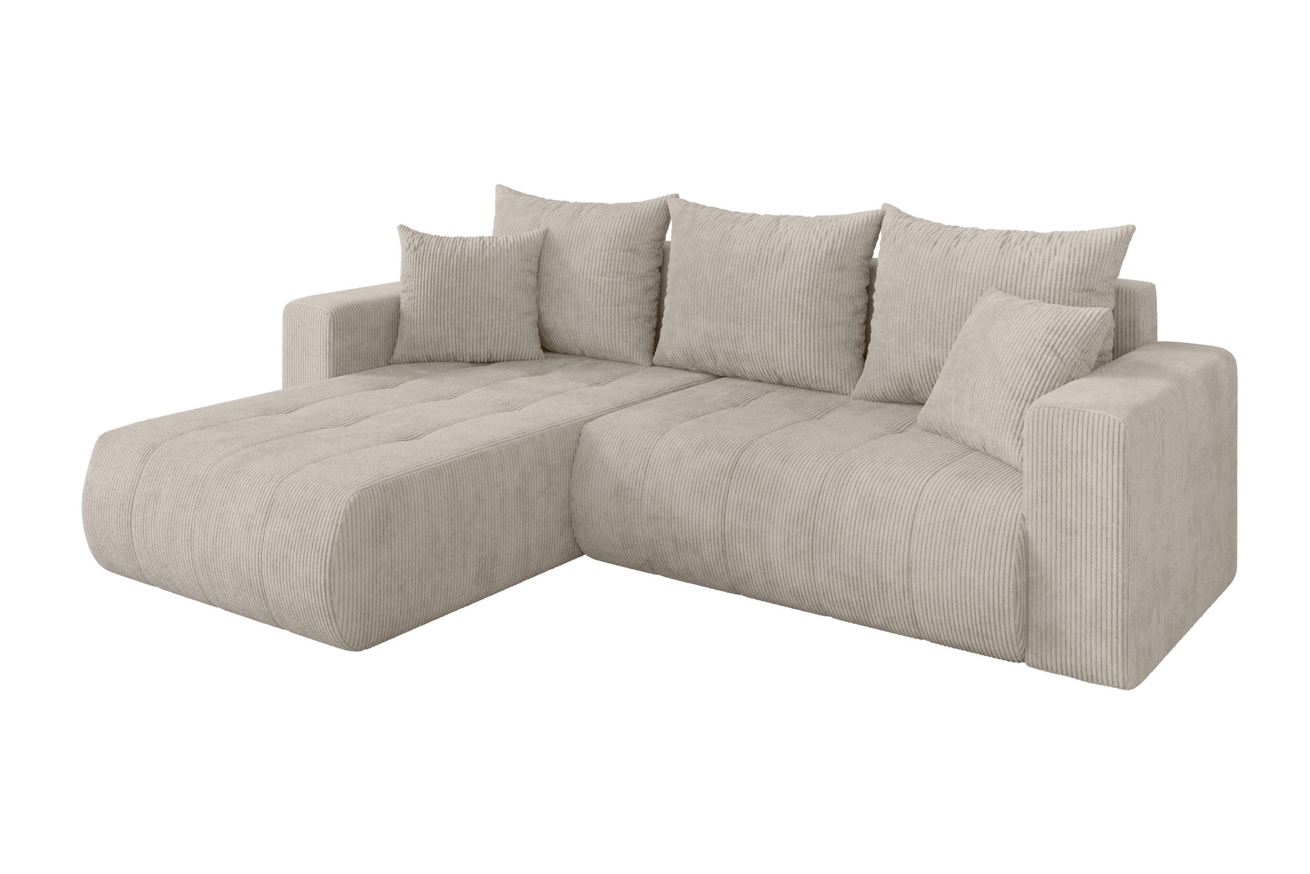 ECKSOFA mit Schlaffunktion Ottomane Links MILA-L 277x194x86 Creme Cord - Ecru/Creme, Holzwerkstoff/Kunststoff (277/194cm) - ALTDECOR