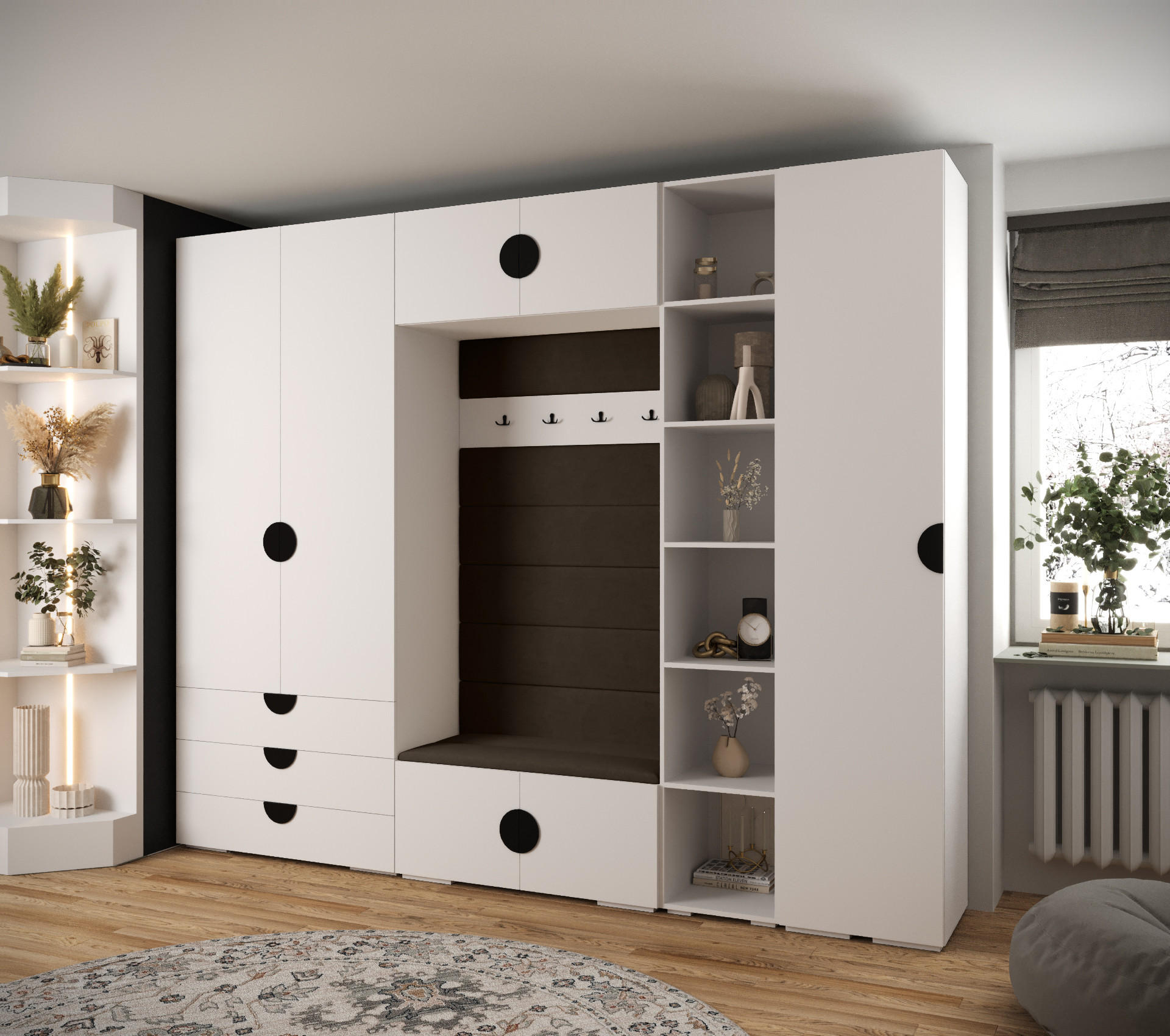 GARDEROBEN-SET 236,7/290/47 - Schwarz/Weiß, Holz/Kunststoff (290/236.7/47cm) - Abiks Möbel