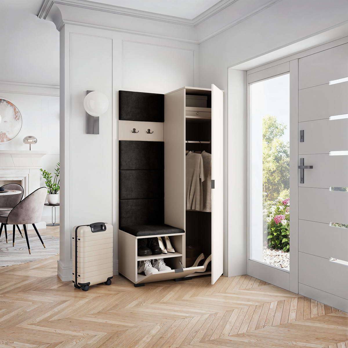 GARDEROBENSCHRANK LORI 95/181/51 cm Modern Kaschmir - Kaschmir/Schwarz, Holzwerkstoff (95/181/51cm) - MASSENO