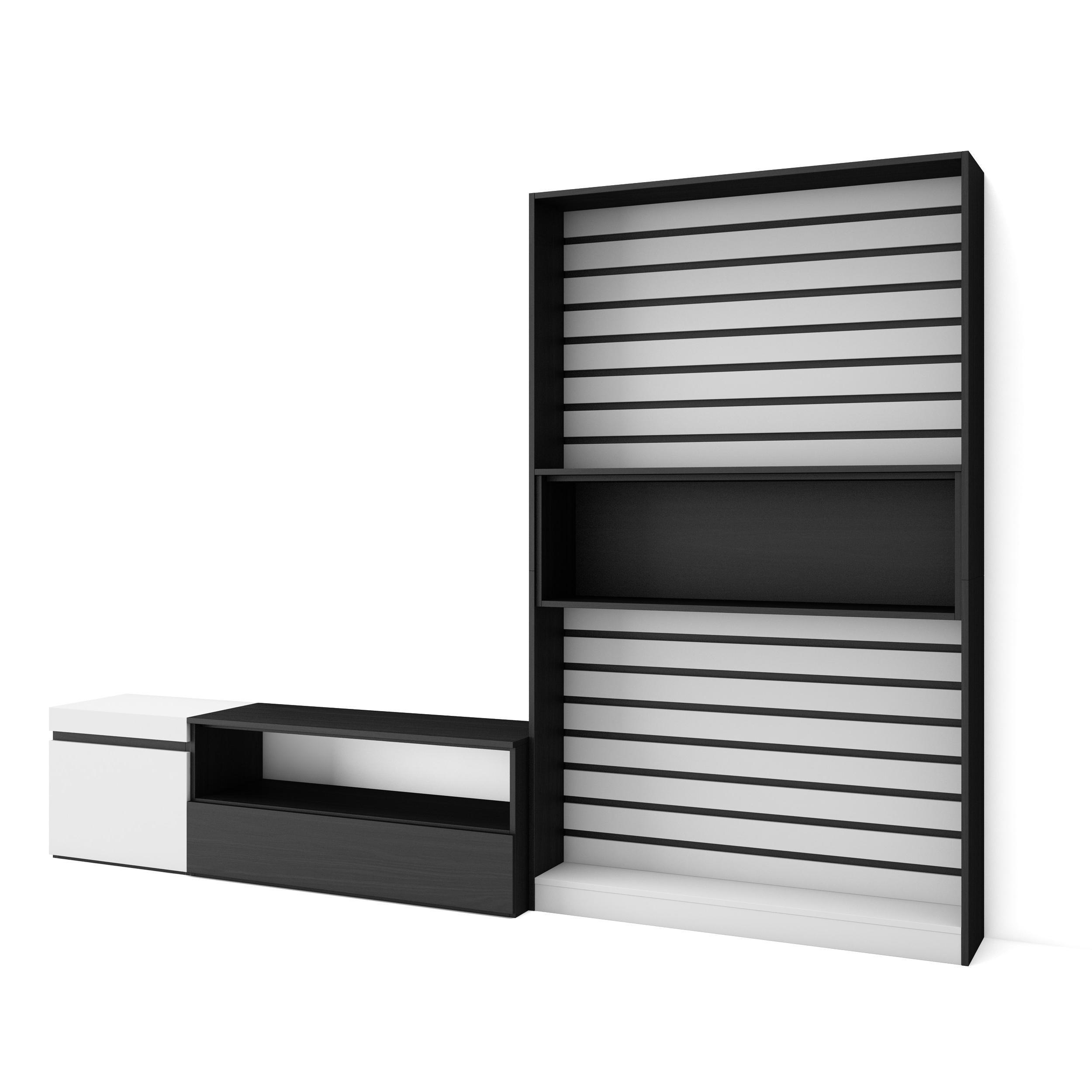Skraut Home Wohnwand Weiß, Schwarz 260x186x35 cm