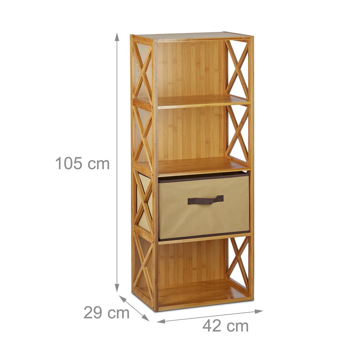 BAMBUSOVÝ policový koš - světle hnědá, dřevo/textil (42/105/29cm) - Relaxdays