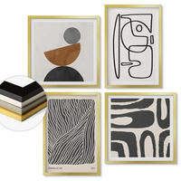WANDBILDER 4er Set - 50x50 cm & 40x60 cm Goldrahmen - Abstrakte Muster mit Linien - Goldfarben, Kunststoff (50/50cm) - ArtPrintCave