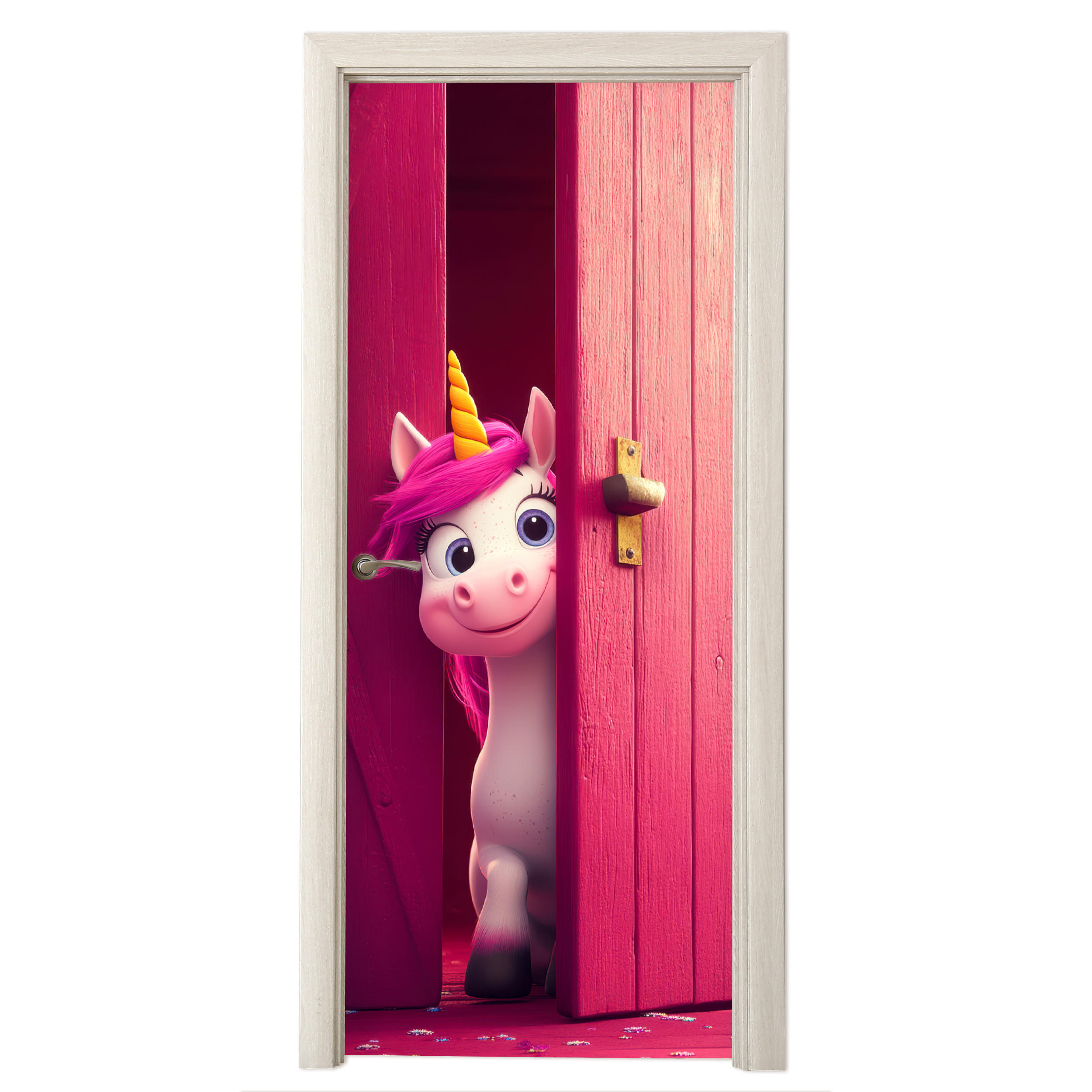 FOTOTAPETE Tür - Einhorn - Rosa - Tür - Fantasie 95x215 cm - Pink, Kunststoff (95/0.1cm) - MuchoWow