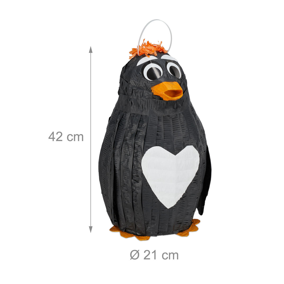 PINATA Pinguin - Schwarz, Papier/Wellpappe (21/42/21cm) - Relaxdays
