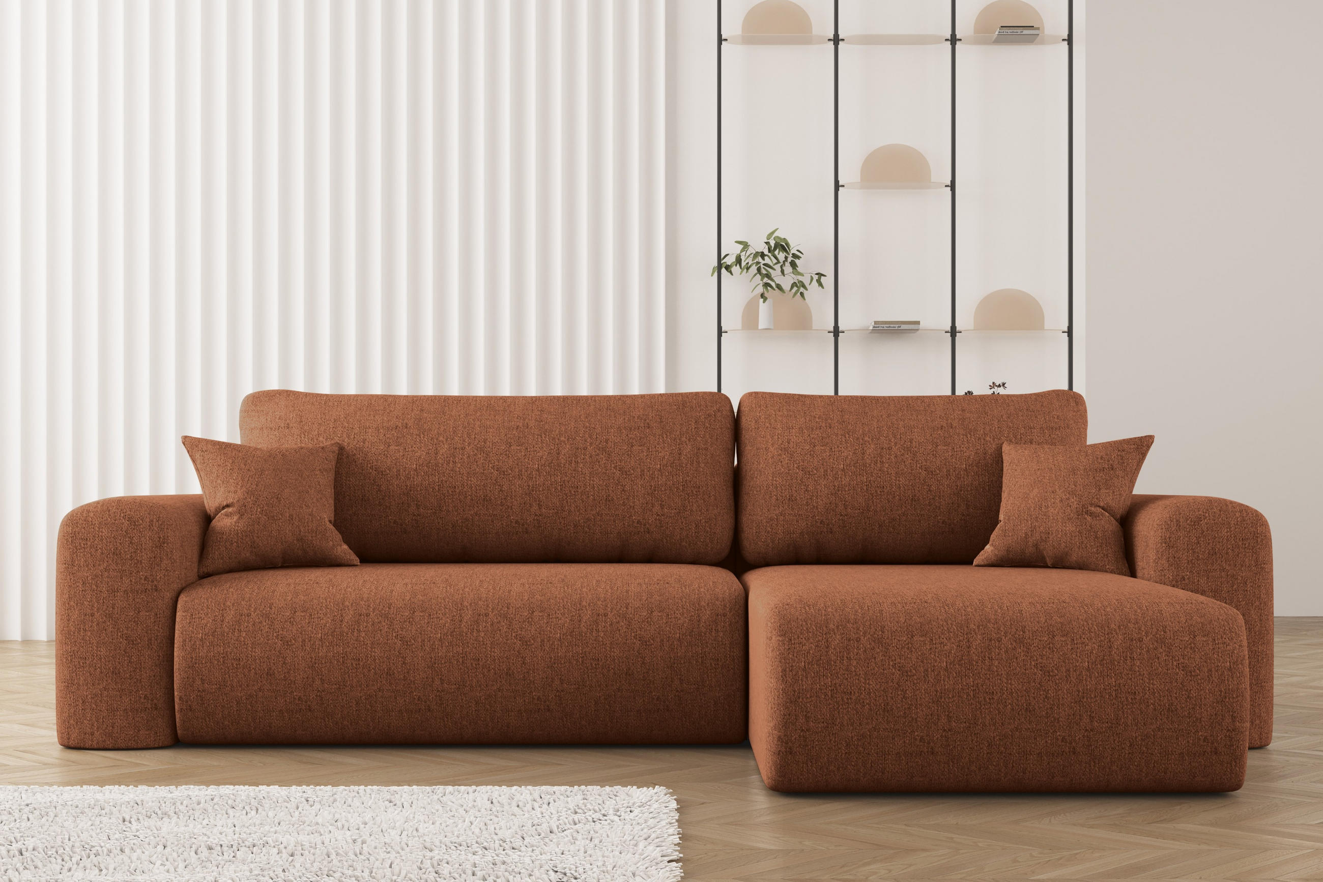 ECKSOFA Mit Schlaffunktion Und Bettkasten L-förmiges Sofa Capri Stoff Verita Rechts Kupfer - Kupferfarben, Holz (272/145cm) - Kaiser Möbel