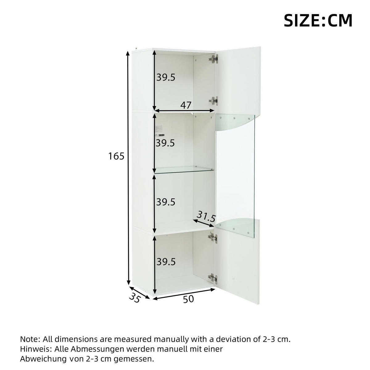 VITRINE LED Hochglanz Vitrinenschrank Glastüren 165cm Weiß - Weiß, Holzwerkstoff (35/165/50cm) - FLIEKS