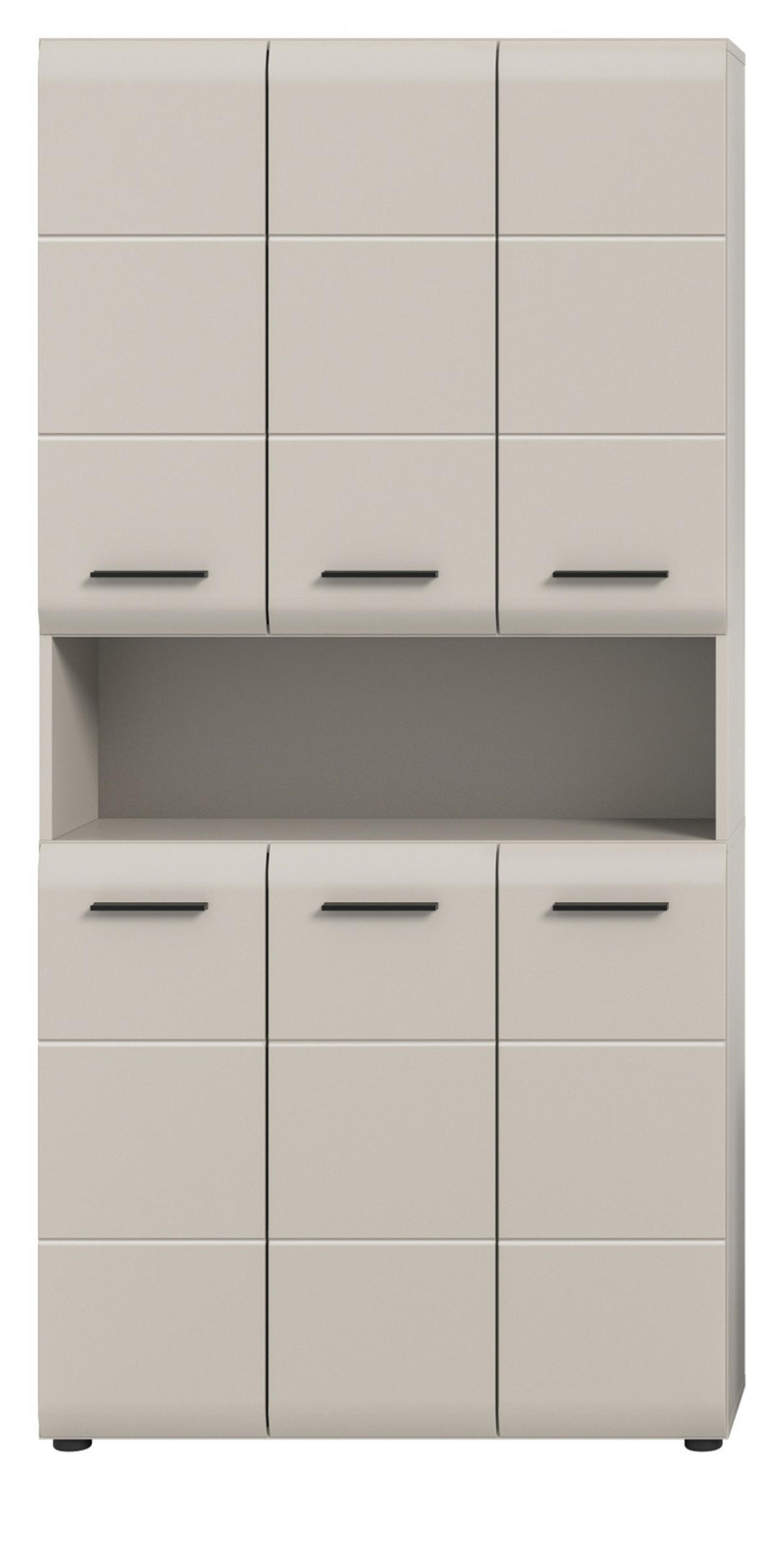 HOCHSCHRANK Kaschmir 90 x 185 cm, Badschrank XL 6-türig - Kaschmir/Schwarz, Holzwerkstoff/Kunststoff (90/185/30cm) - Inn.Furn
