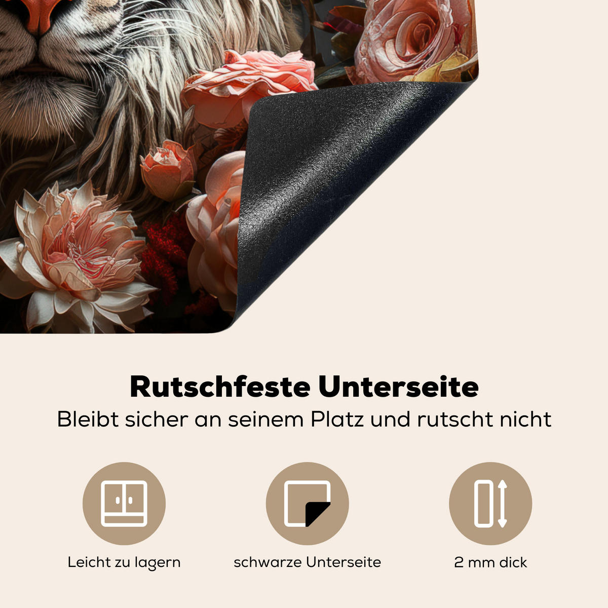 HERDABDECKPLATTE Tiger - Tier - Natur - Floral - Botanisch 59x51 cm - Orange, Kunststoff (59/0.2/51cm) - MuchoWow