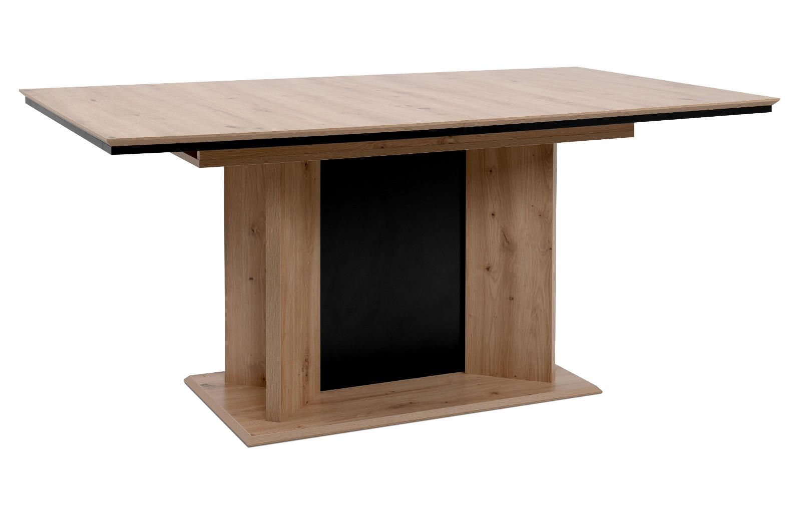 ESSTISCH Eiche Artisan, schwarz, Säulentisch ausziehbar 160 - 200 x 90 cm - Schwarz/Eiche Artisan, Holzwerkstoff (160/90/76cm) - Furn.Design