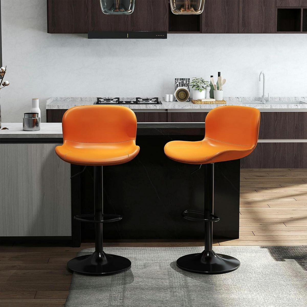 BARHOCKER 2er Set Höhenverstellbar Kunstleder Orange - Orange, Kunststoff (45/100/38cm)