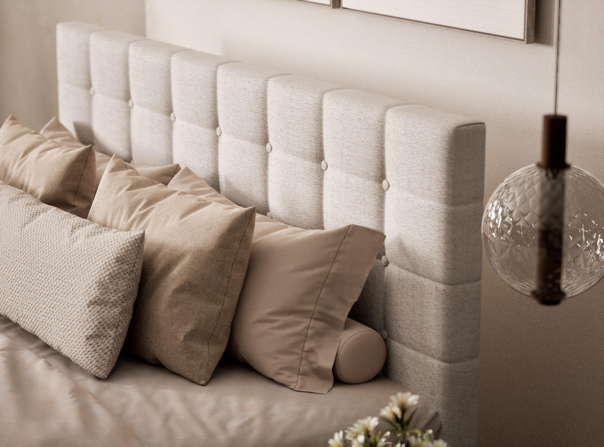 BOXSPRINGBETT Tasca 140/200 cm, in Beige, Bettkasten, Matratze, Topper - Beige/Schwarz, Holz/Holzwerkstoff (140/200cm) - Maison de Reve