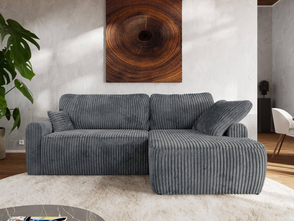 ECKSCHLAFSOFA CUBO L Dunkelgrau Cord - rechts - Dunkelgrau/Schwarz, Kunststoff/Textil (187/273cm) - MKS