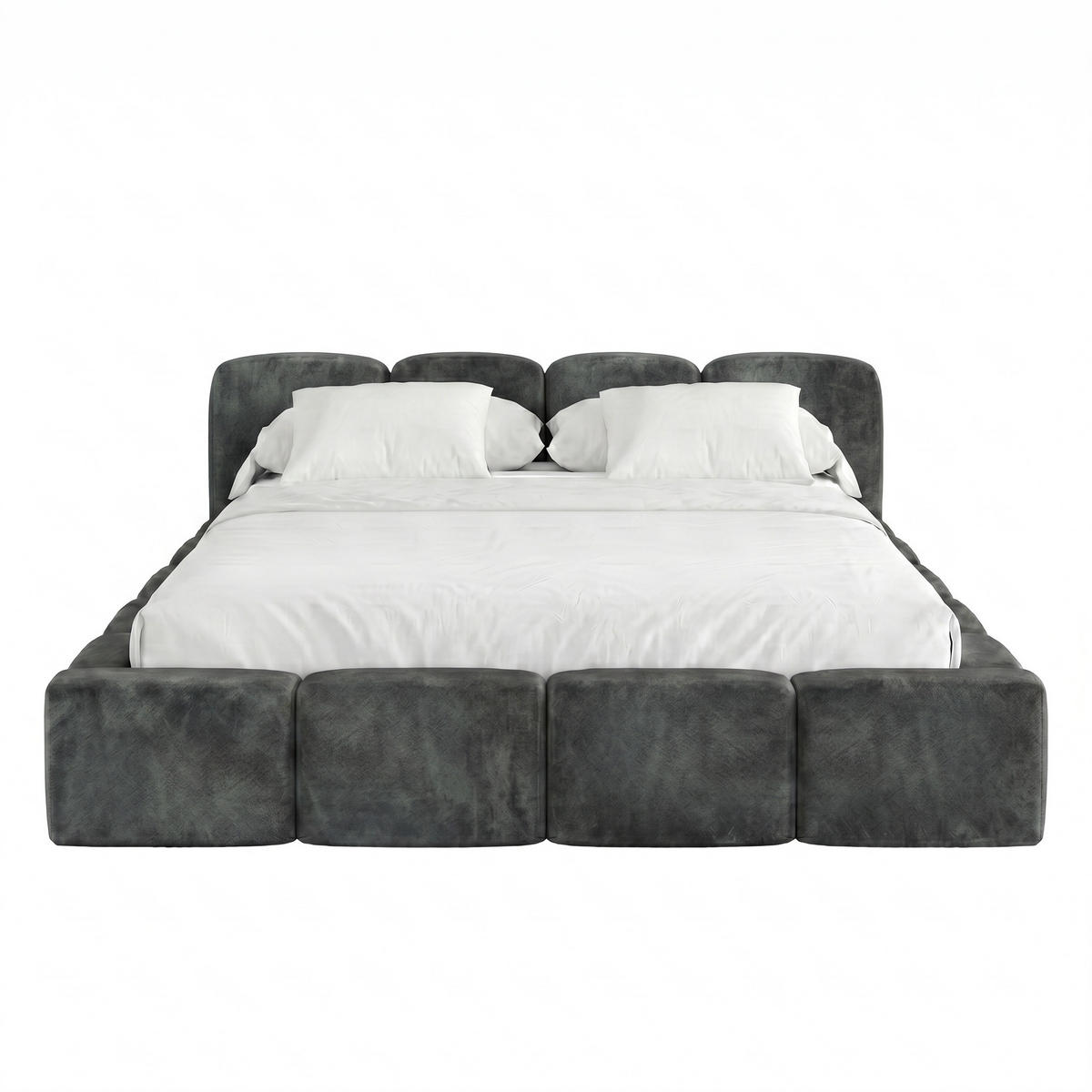 POLSTERBETT SUENO 140x200 cm in Grau, gepolstertes Kopfteil, Metalllattenrost, Bettkasten, Velour-Stoff - Naturfarben/Grau, Holz/Textil (140/200cm) - Muffo