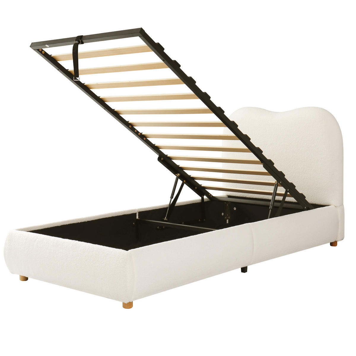 KINDERBETT 90/200 cm mit hydraulischem Bettkasten, gepolstertem Kopfteil und Bouclé-Bezug, Beige - Beige, Textil (90/200cm) - Redom