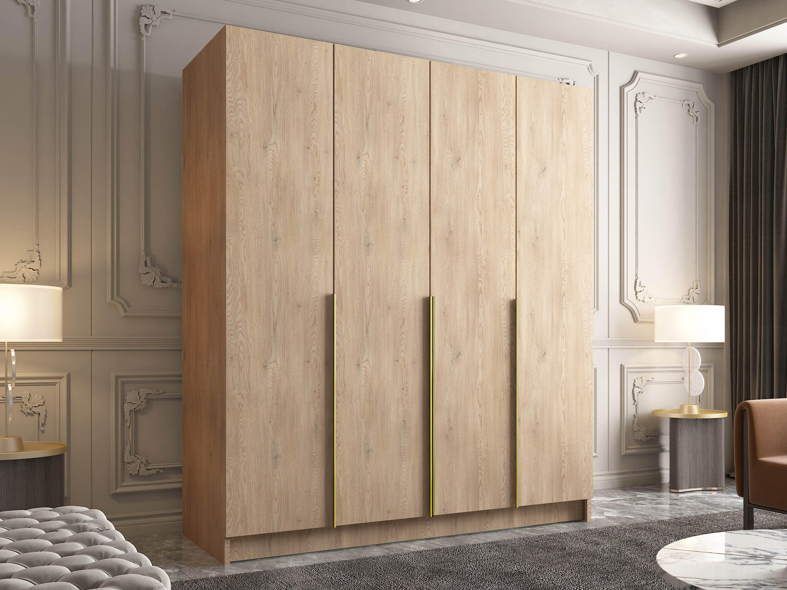 KLEIDERSCHRANK Santi I - Eichefarben/Goldfarben, Holzwerkstoff/Metall (200/215/58cm) - MIRJAN24