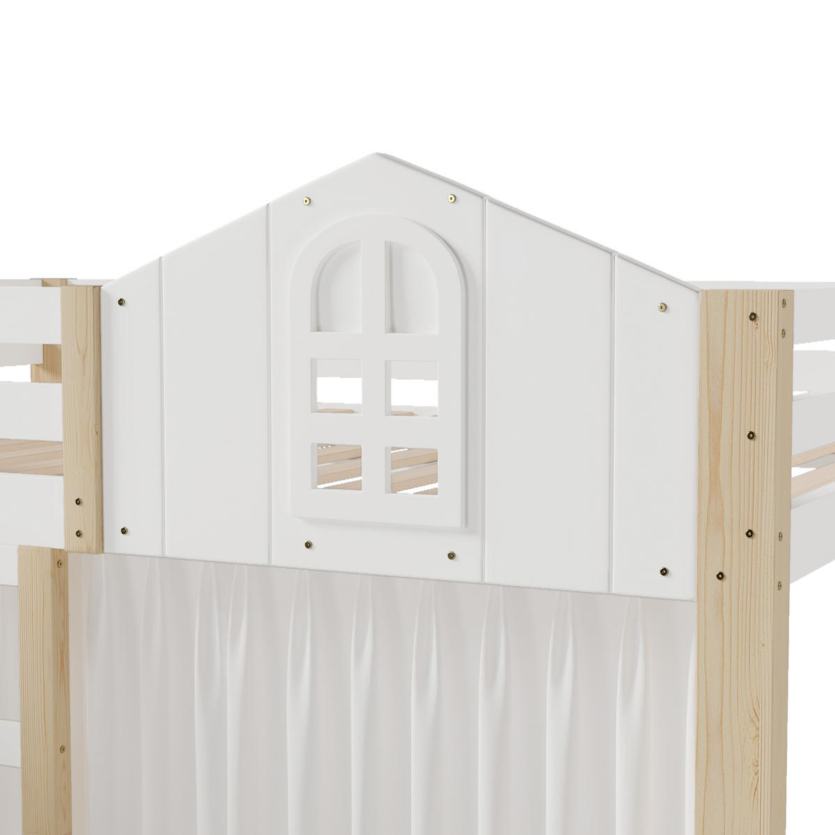 HOCHBETT 140x200cm Weiß + Natur LED-Licht Fensterform Ablageleiter - Multicolor, Holz (140/200cm) - FLIEKS