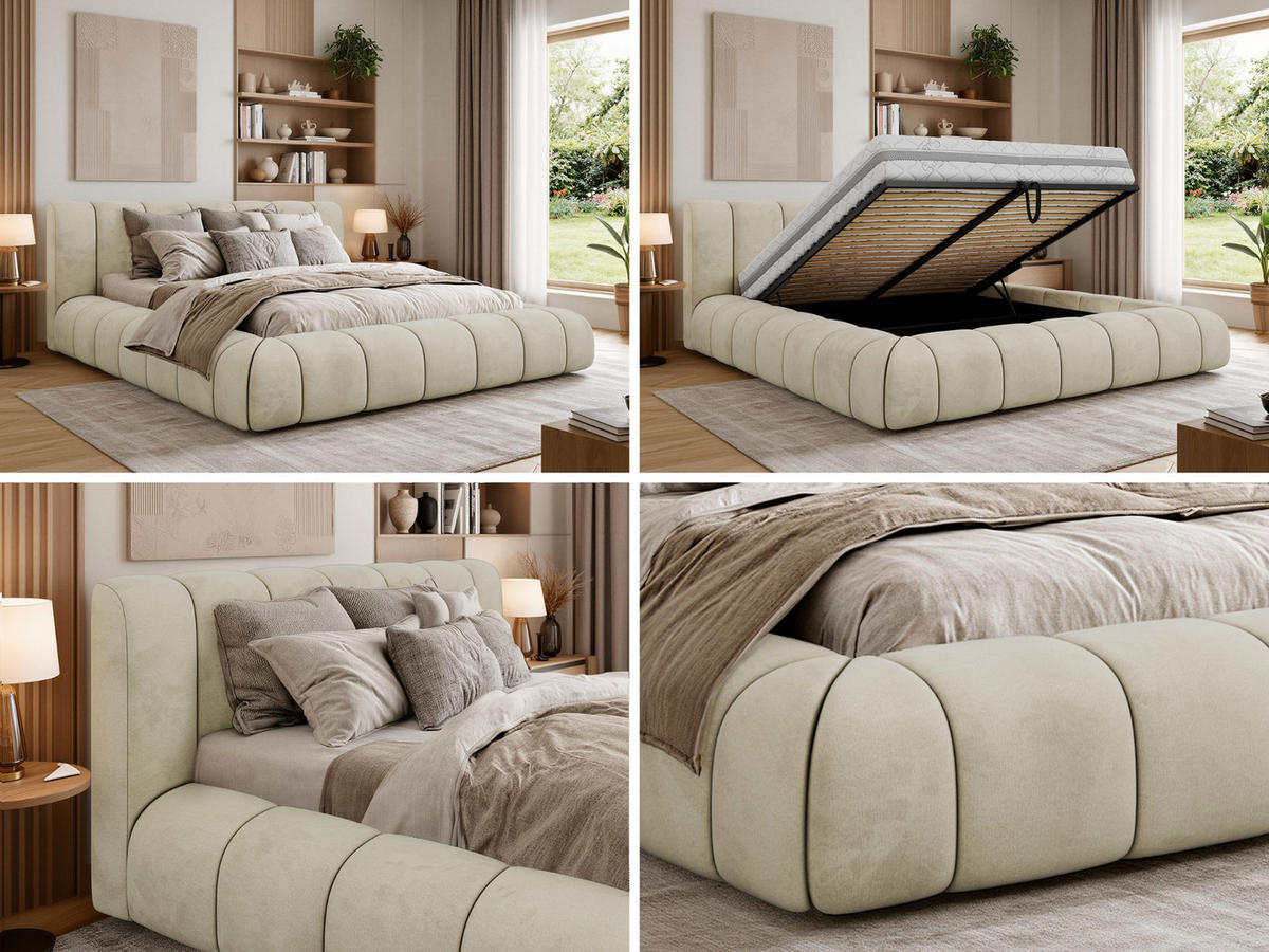 POLSTERBETT NUBEA CLASSIC 180/200 - Beige Velvet - ohne Matratze - Beige, Textil (180/200cm) - MKS