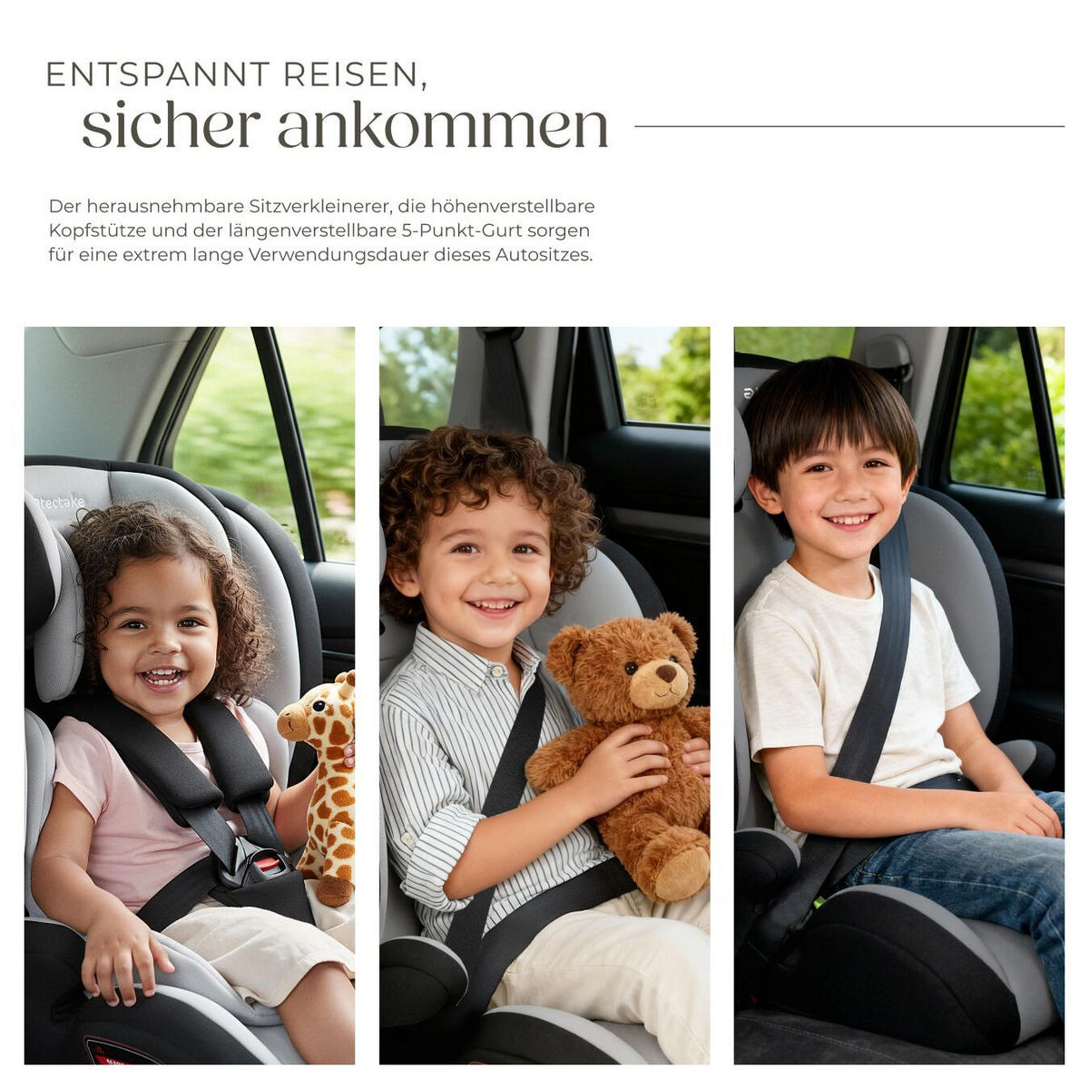 AUTOSITZ Sophie,von 76 bis 150 cm, Belastbarkeit 36 kg,hellgrau/schwarz - Hellgrau/Schwarz, Kunststoff (47/80.5/47cm) - tectake