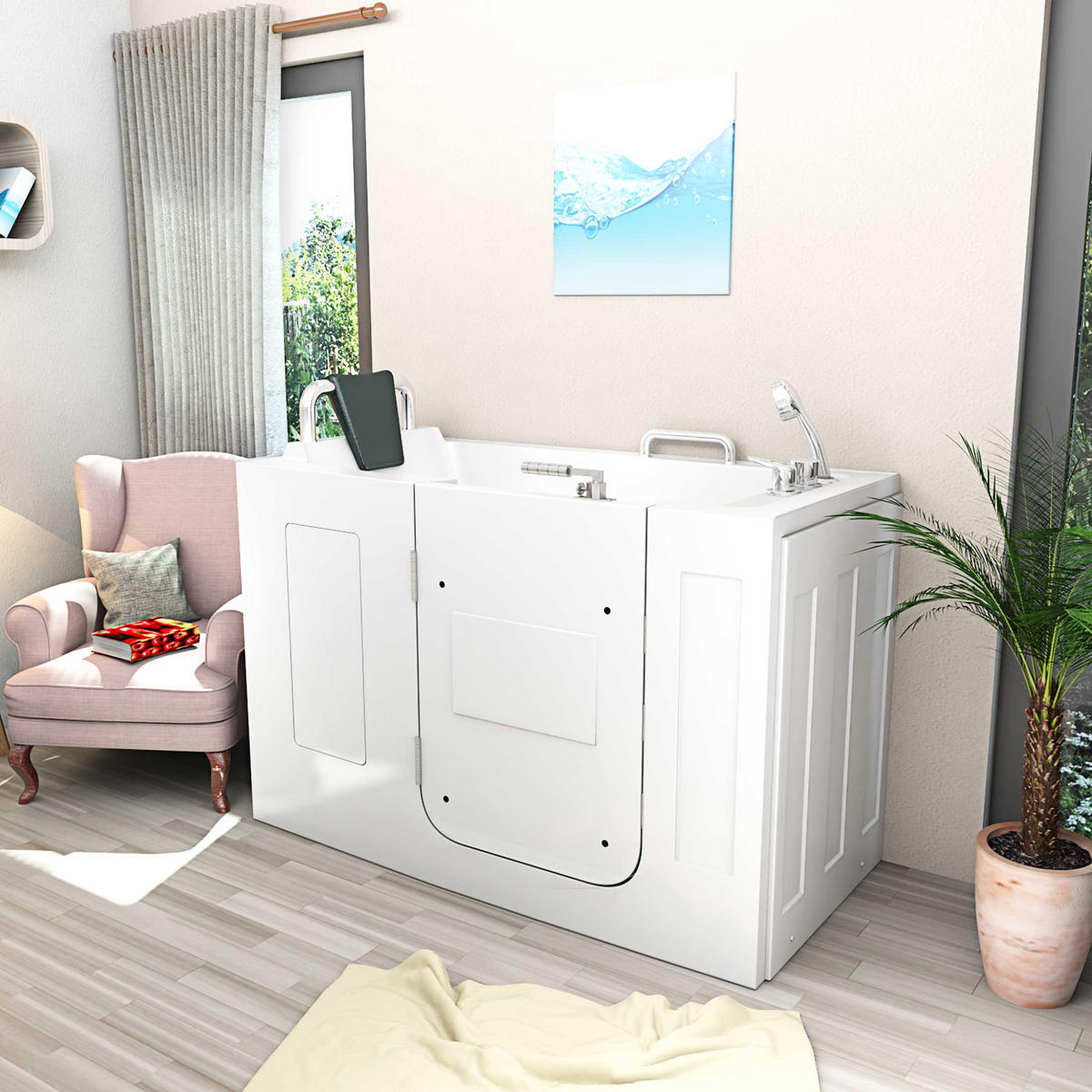 SITZBADEWANNE Senioren Wanne mit Tür S07-B-L 140x76cm - Weiß, Glas/Kunststoff (76/116/140cm) - AcquaVapore by Sandra Jentho