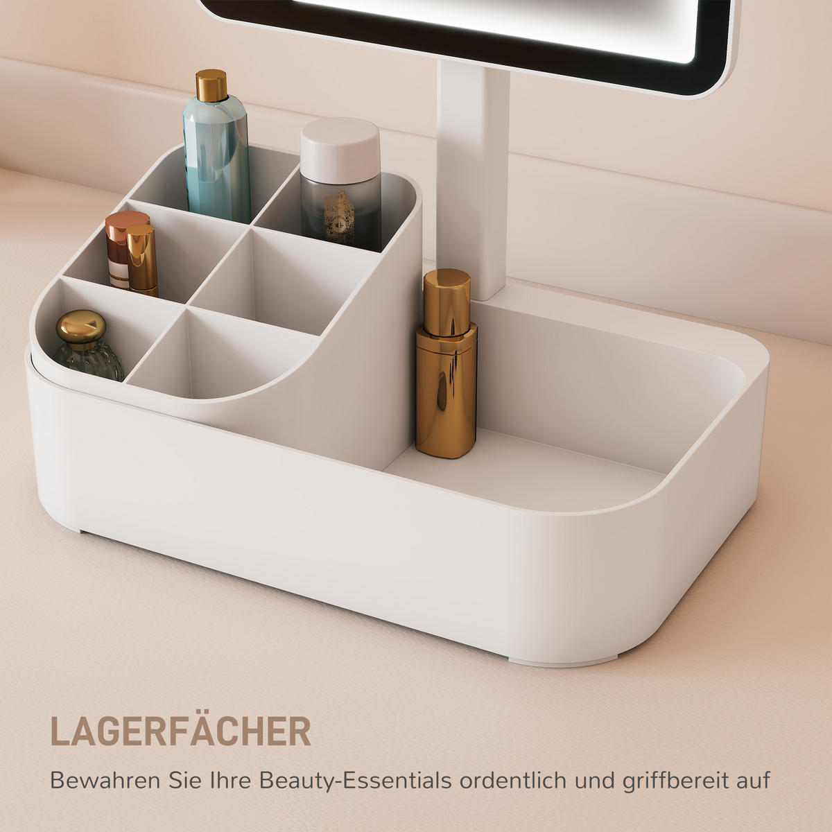 SCHMINKSPIEGEL DE-09874 180° drehbar, LED, 2 Beleuchtungsmodi Weiß - Weiß, Kunststoff (13.8/22/38cm) - ComfortXL