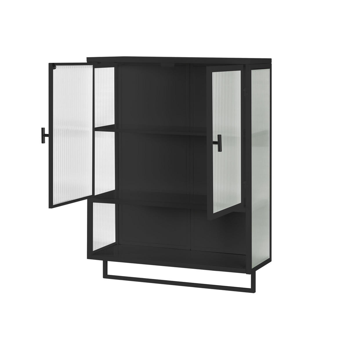 KÜCHENOBERSCHRANK 60x23x78 cm Schwarz aus Glas & Metall mit geriffeltem Glas & offenen Ablagen - Schwarz, Glas (60/78/23cm) - Modfu