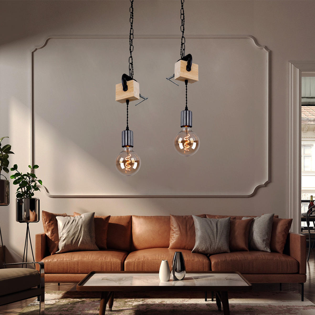 HÄNGELEUCHTE LUDI Holzoptik Braun - Braun, Holz (14/10/120cm)