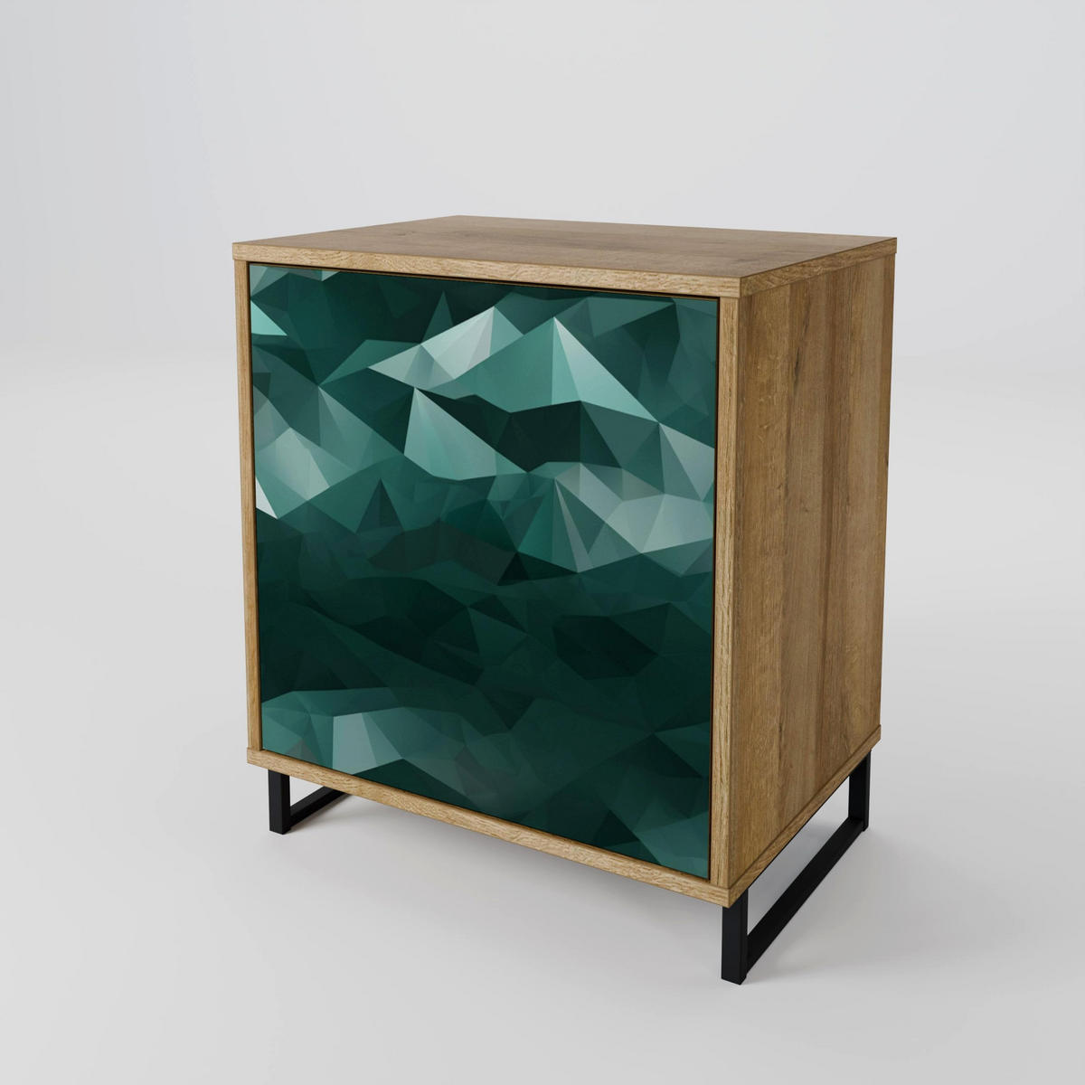 SIDEBOARD POLYGONAL FLOATING, Eichefarben, 57,5x42x70,5 cm, Schwarze Metall-Sternfüße - Eichefarben/Multicolor, Holzwerkstoff/Metall (57.5/70.5/42cm) - SpaceRebels