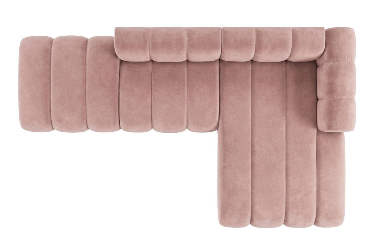 ECKSOFA Modulares In L-Form Mit Hocker, Velvet-Stoff Riviera, Hellrosa, Rechts, GRAND Mini - Hellrosa, Holz (295/179cm) - Kaiser Möbel