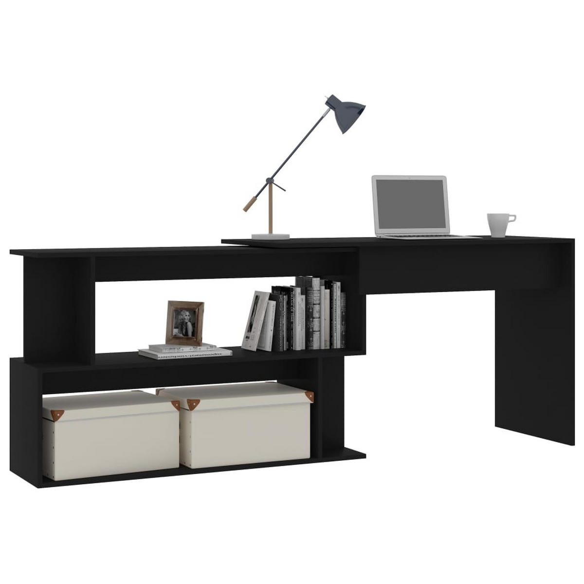 ECKSCHREIBTISCH mit Drehbarem Seitenteil 200/50/76 cm aus Holzwerkstoff Schwarz - Schwarz, Holz (50/200/76cm) - vidaXL